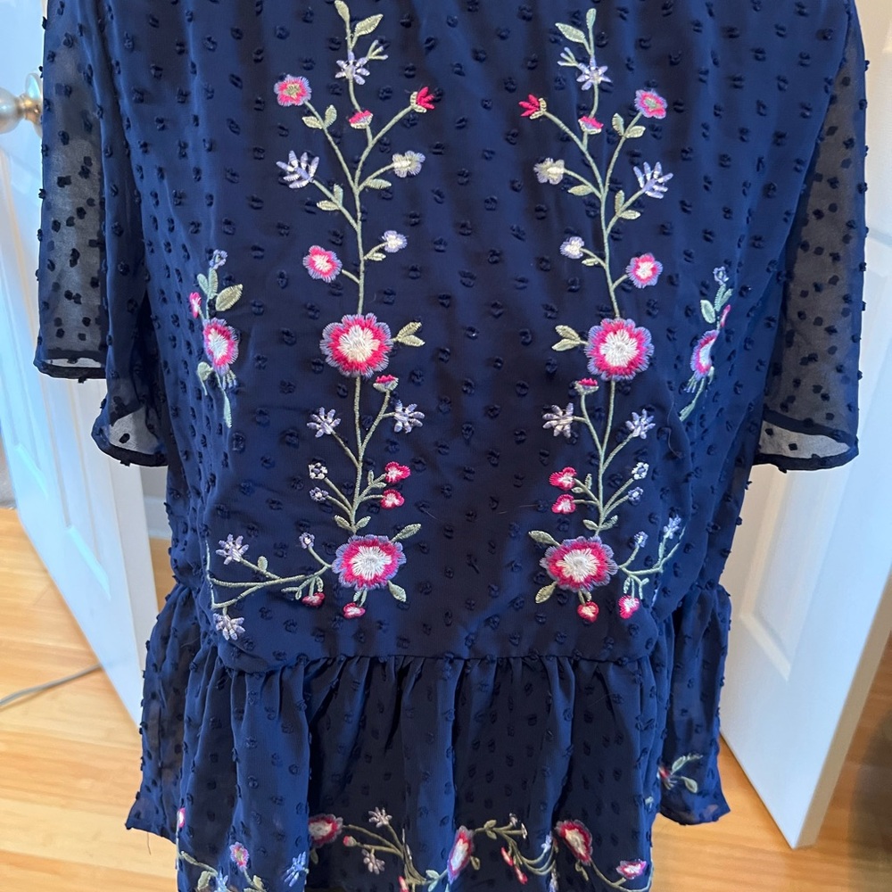 Floral Embroidered Navy Top